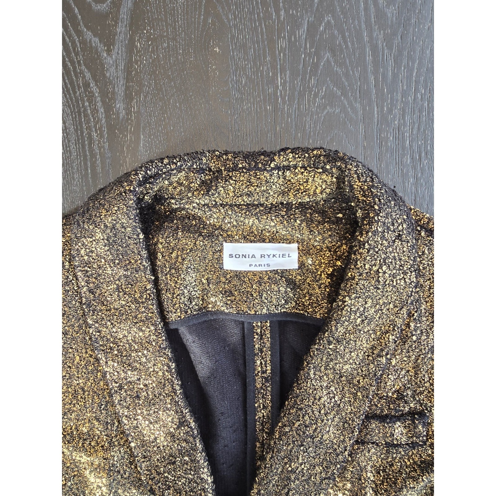 Sonia Rykiel Paris Gold Black Metallic Boucle Blazer Jacket Made France Size S